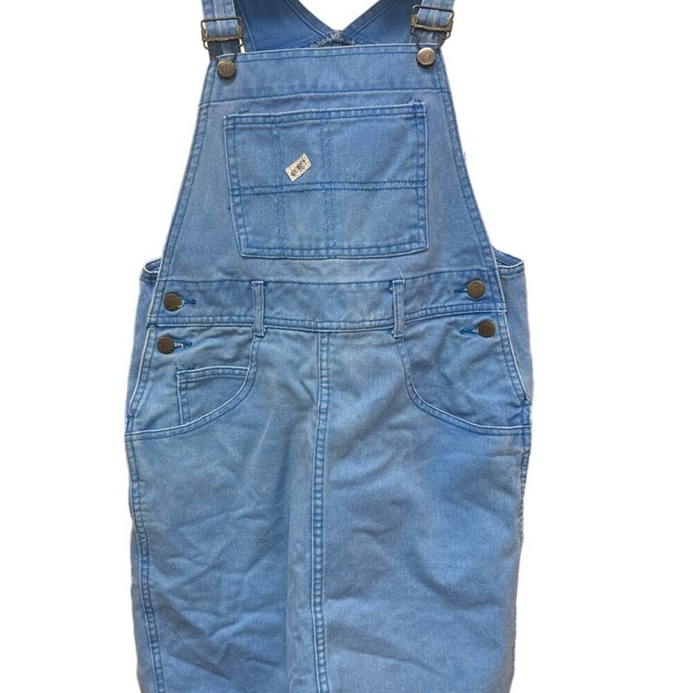 Vintage Guess Denim Overall Skirt Dress USA Triangle Logo Womens 2